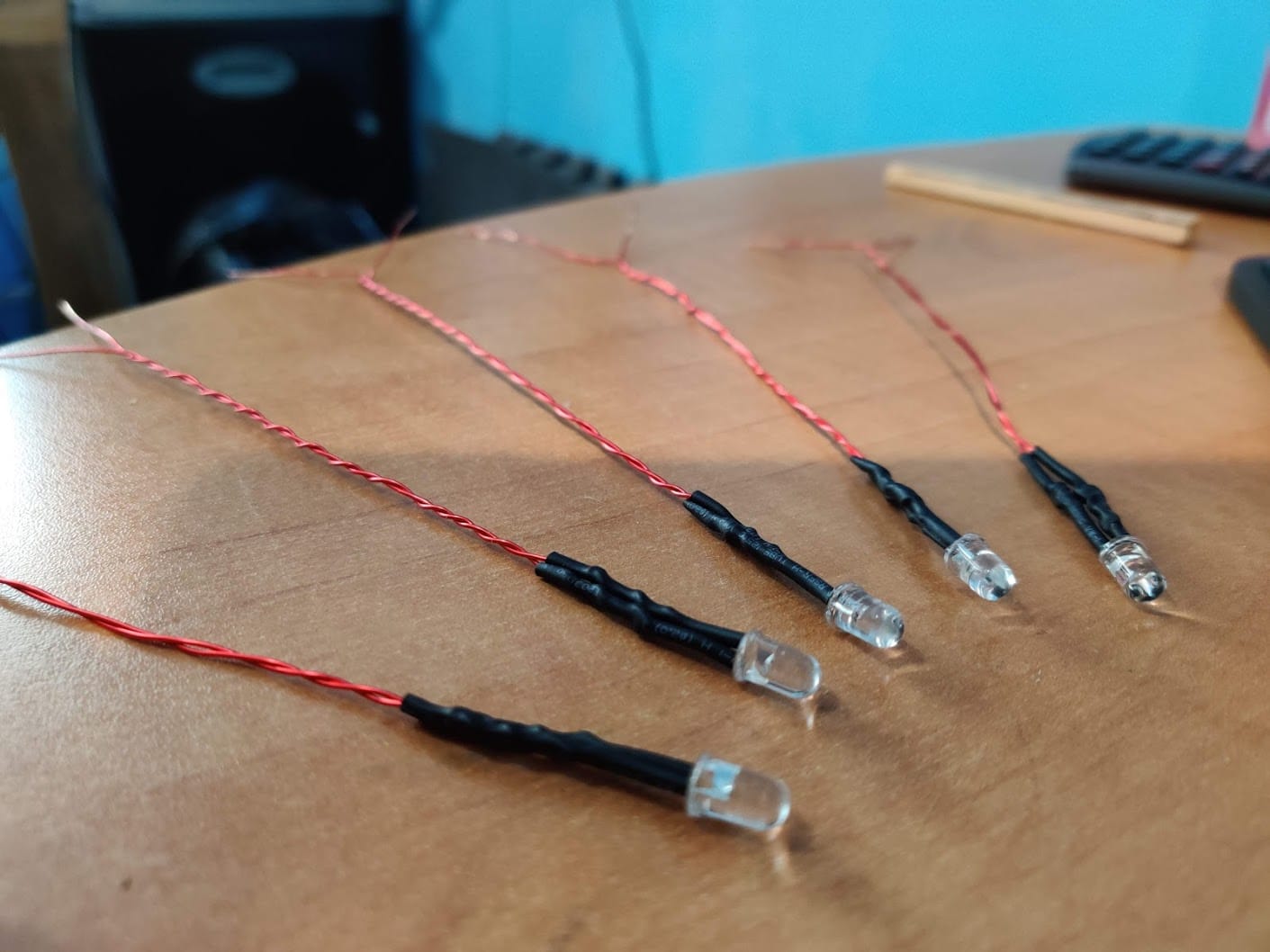 LEDs mounted on mag-wire (enamel coated wire) with shrinkwrap